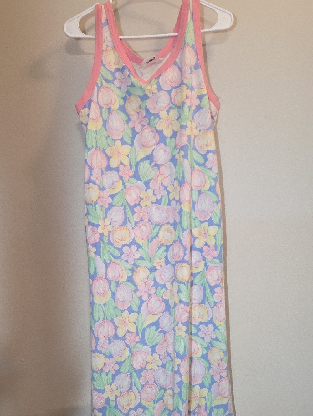 Women's Floral Tank Nightgown with Pink Trim (Yy14)